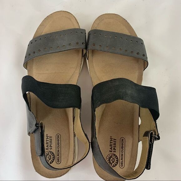 Womens Earth Spirit Size 10 Double Strap Gelron Cushion Platform Sandal Pewter - Picture 4 of 8